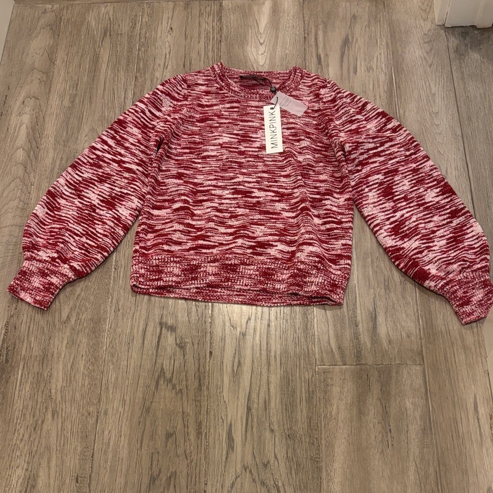 MINKPINK Red and White Crew Neck Sweater